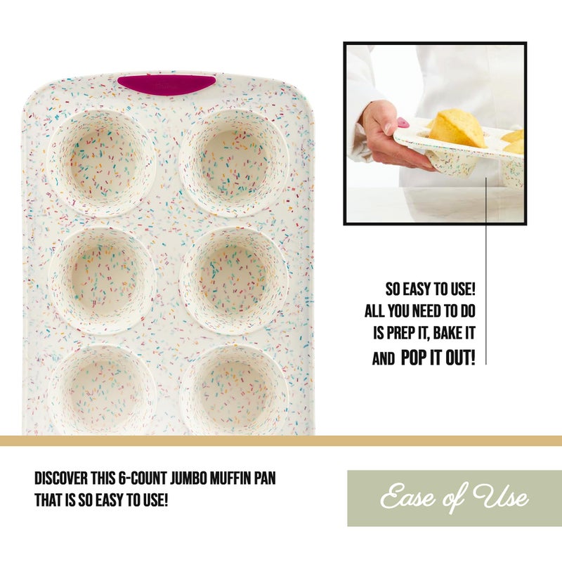 Trudeau Structure White Confetti 6-Cup Jumbo Muffin Pan â€“ Premium Steel-Reinforced Silicone Bakeware, Nonstick BPA-Free Cupcake & Muffin Mold â€“ Oven, Freezer & Dishwasher Safe - Image 3